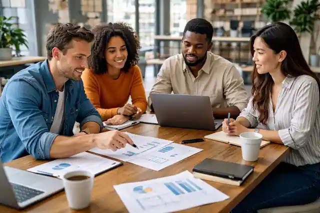 Startup team discussing small business grant funding opportunities