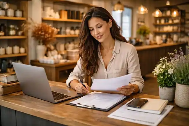 Woman entrepreneur managing small business supported by grant funding