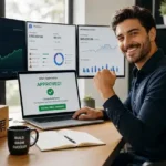 Entrepreneur managing a successful e-commerce business after receiving business grant funding