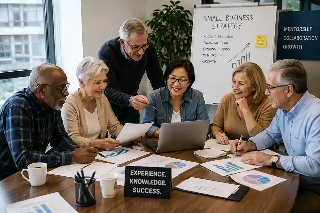 Senior entrepreneurs attending a small business funding and mentorship workshop